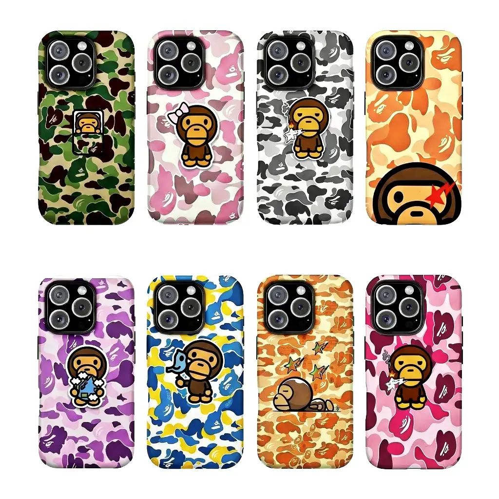 Bape Protective Camo Streetwear Phone Case Suitable for iPhone 17/16/15/14/13/12/11 Pro Max/Plus Impact Resistant Hard Case with Impact Dispersion Technology & Flexible Rubber Liner Glossy Finish UV Protected 2-Piece Design