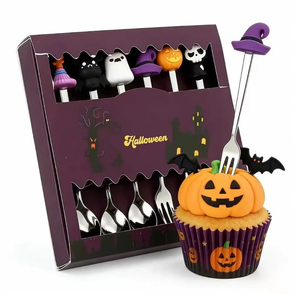 Tired of flimsy disposable plastic utensils for Halloween parties Halloween Mini Stainless Steel Cutlery Set with Gift Box, Reusable Safe Metal Flatware, Party Tableware Supplies, Perfect Halloween Favor Gift for Trick-or-Treat & Spooky Party Table Decor