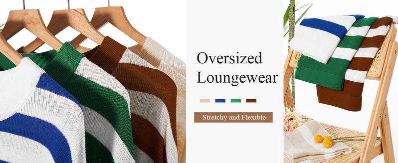 【XL-5XL】Imily Bela Curve Womens Plus Size Lounge Sets Striped Knit 2 Piece Sweater Set Long Sleeve Tops and Shorts Oversized Outfits