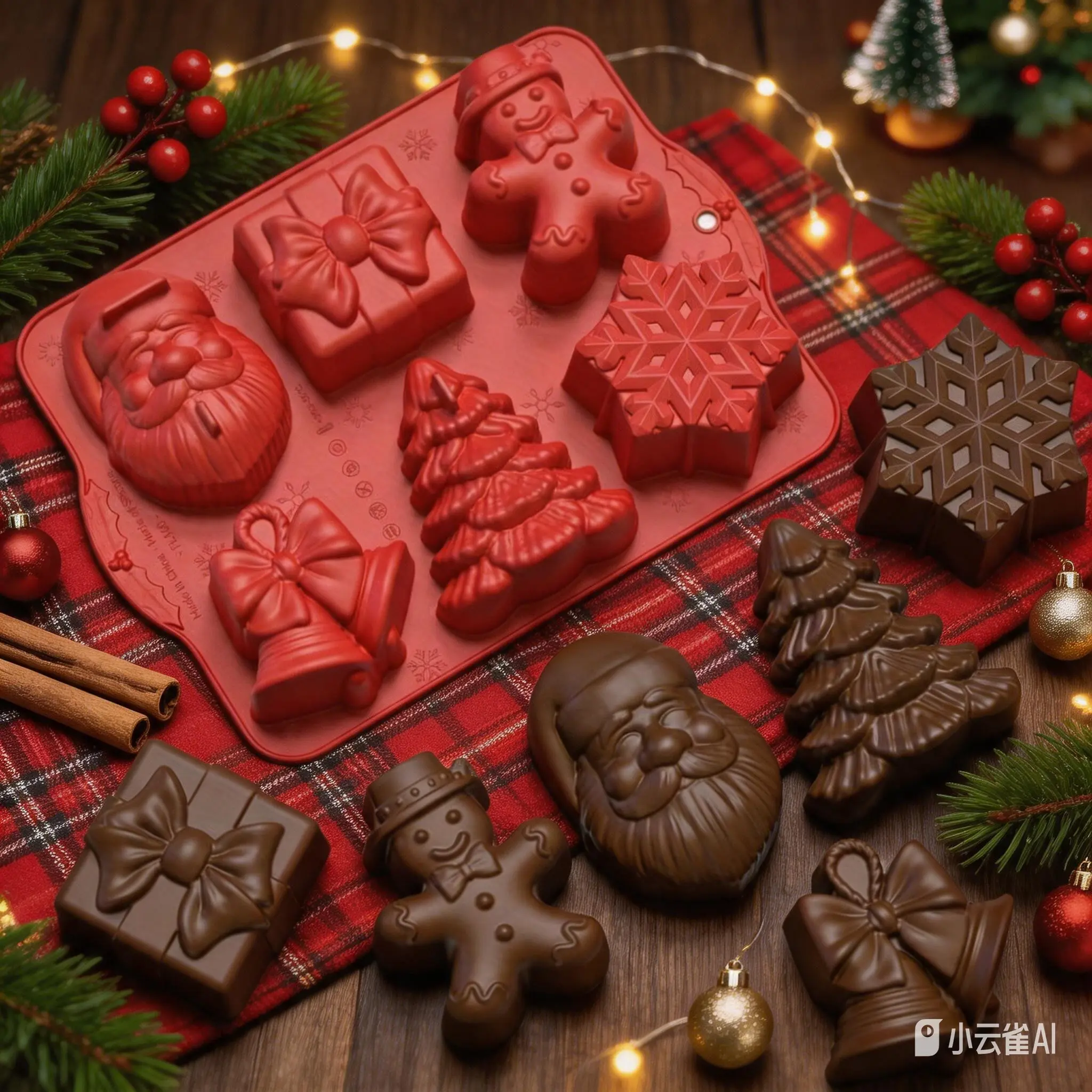 Christmas Chocolate Molds Silicone, Christmas Tree Gingerbread Snowflake Santa DIY Cake Mold, Candy Baking Moulds
