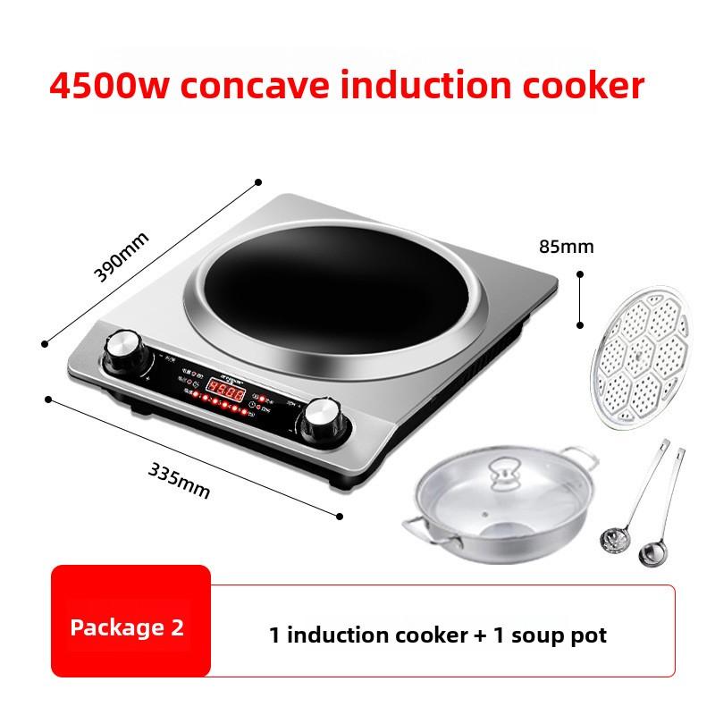 4500W Concave Electronic Induction Cooktop, Home High-Power Multifunction Kitchen Appliance with Full Wok Set for Stir-Fry, Hot Pot