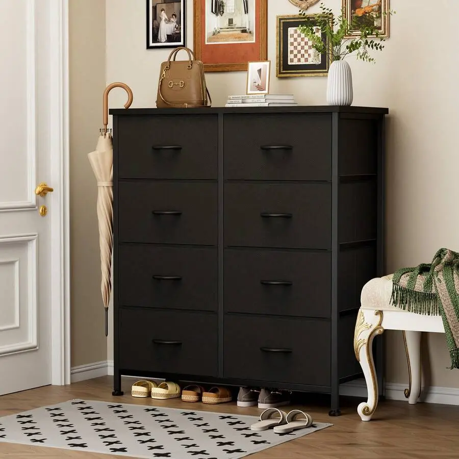 Dresser For Bedroom With 8 Drawers Tall Dresser & Chest Of Drawers Fabric Dresser With Wood Top And Sturdy Steel Frame,chabuildreark,farmhouse,coffee bar cabinet,lockable,storage,,,unit,,jewelry,armoire,,tower,,cabinets,bathroom,mirror,wooden,organizer