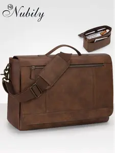 Leather Messenger Bag for Men, 15.6 Inch Laptop Bag, Vintage Briefcase, Large Computer Bag, Satchel Shoulder Bag, College, Work, Business, Office