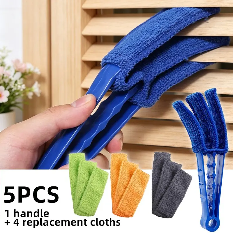 5-Piece Dust Removal Kit, Includes Handle & 4 Washable Pads, Replaceable Brush Heads, Ideal for Blinds, Ac, Curtains, Car Gaps, Quick Dust Cleaning, Household Cleaning Tool