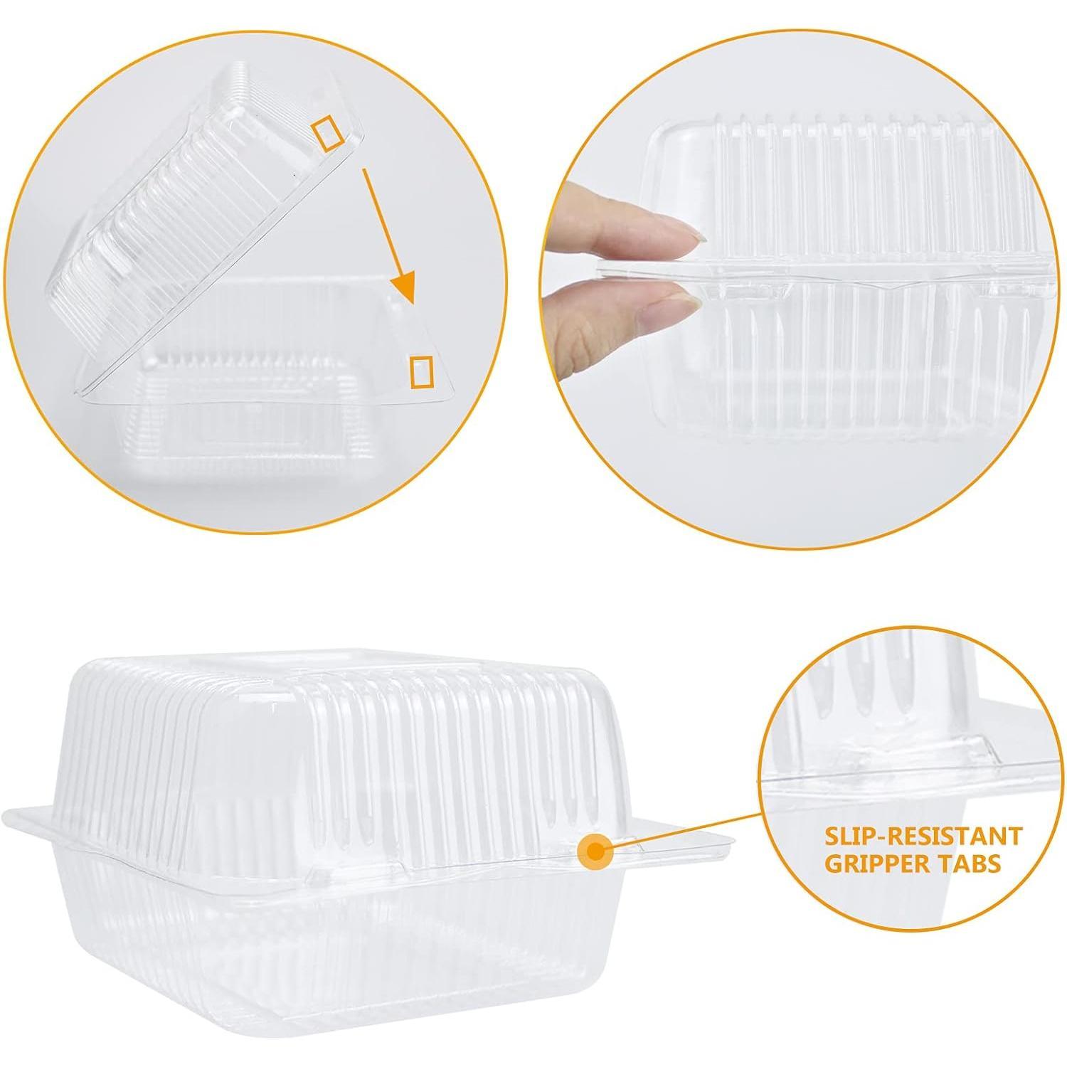 Clear Square Plastic Hinged  Containers, 50 count Cake Slice Containers, Disposable Clamshell Takeout Tray, 5.3x4.7x2.8 Inch