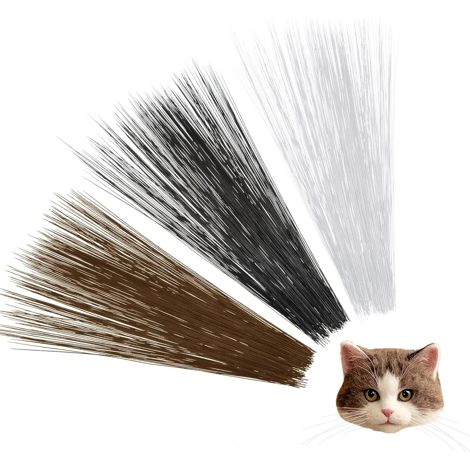 900PCS 3 Inches Simulated Animal Whiskers Plastic Craft Supplies for Needle Felting Stuffed Muppet, White Black Brown
