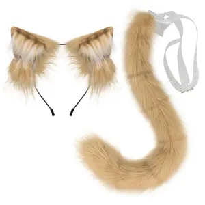 Plush Cat Tiger Stripe Ears Headband and Tail Set, Cute Animal Ear and Tail Costume Accessories, Cosplay Props