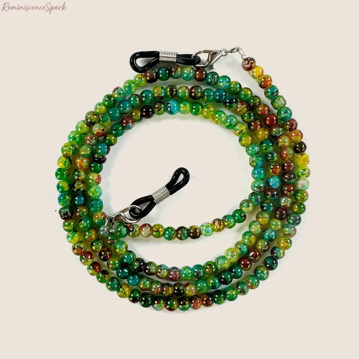 Handmade Glass Beaded Eyeglass Neck Chain, dual-purpose lanyard works as eyewear retainer and mask necklace. Minimalist stylish unisex accessories for back-to-school outfits, daily commute, travel and casual street styling