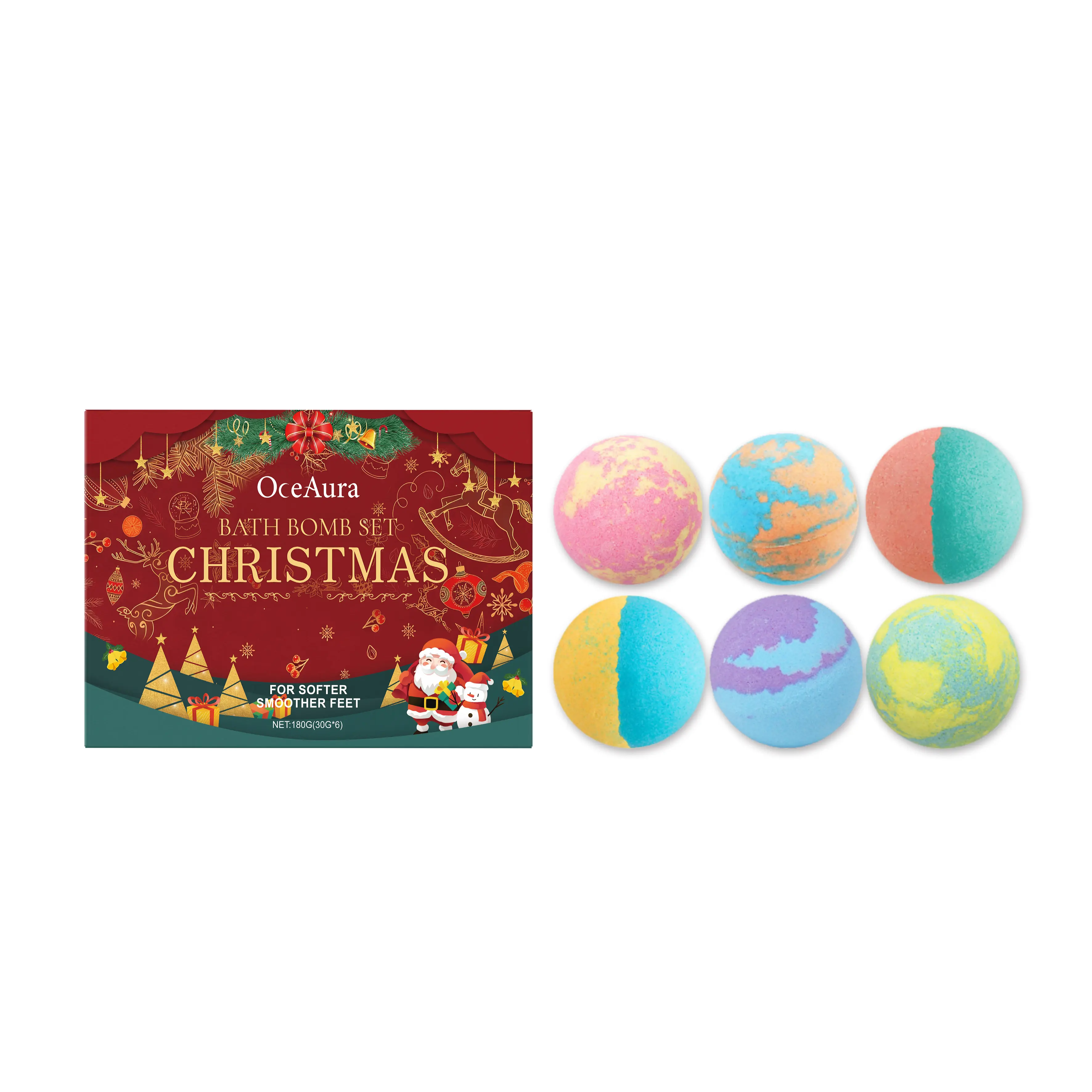 OceAura Christmas Colorful Foaming Bubble Shower Ball - Bathroom Cleanser for Body Care, Gently Cleanses Skin, Leaves Pleasant Fragrance, Promotes Smooth Texture Without Tightness