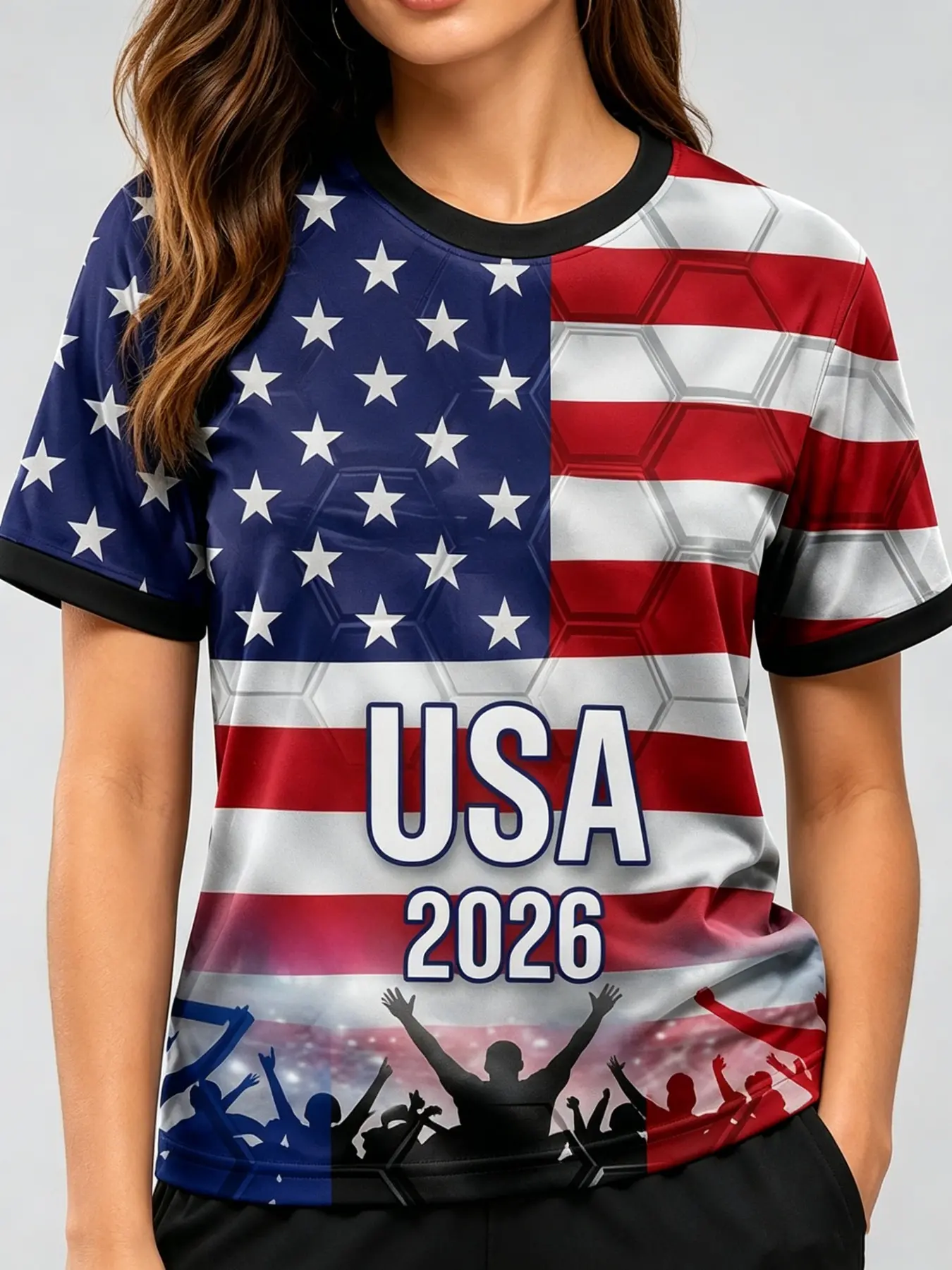 Star-Spangled Banner honeycomb pattern fan silhouette sports short-sleeve couple jerseys