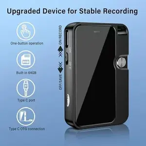 64GB Smart Voice-Controlled Recorder, Portable Recorder, 50 Hours Battery Life, Strong Magnetic Adhesion, OTG Direct Connection, One-Button Recording, Timestamp Feature