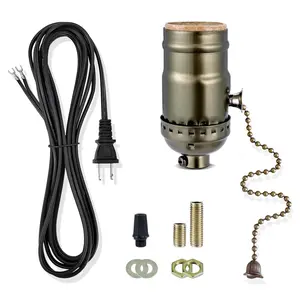 Lamp Repair Socket Kit,Pull chain ON/OFF switch Socket for DIY Lamp with 8 feet Matching Cord and Essential Hardware, Table Lamp Rewiring Kit for Vintage Lamps or DIY Lighting Fixtures (Antique Brass)