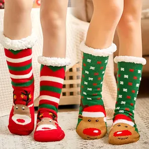 2 pairs of Christmas stockings - winter ones don't shed hair, cute deer-shaped floor socks, sleep socks, Santa Claus cute plush socks