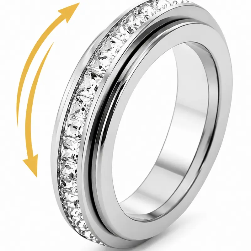 Rotatable Anxiety Ring with Cz Gemstone, Unisex Stress Relief Fidget Toy, Perfect Wedding Promise Gift, Men and Women Jewelry