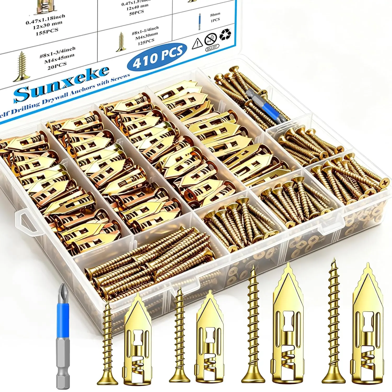 410 PCS Self Drilling with Screws Kit - 2 Sizes & 4 Sizes Zinc Expansion Screws,2026 Zinc Plated,No Needed, Holds Up to 66LB on