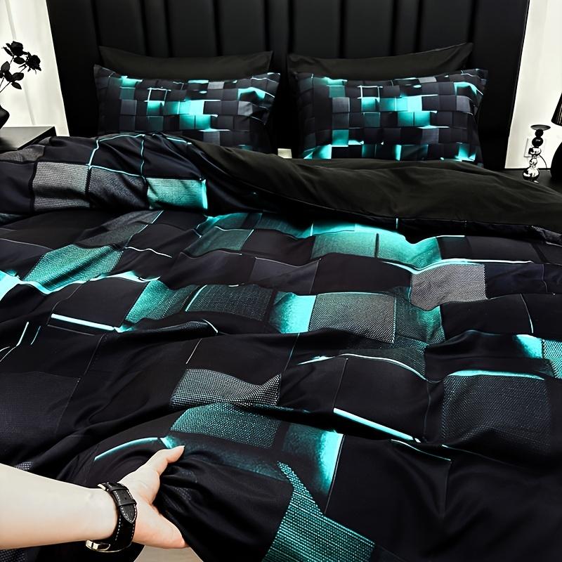 3 cool tech digital printed material quilt cover sets, four-season products, in red and blue, with four sizes (twin bed, double bed, queen size bed, king size bed) (1 bedspread + 1/2 pillowcases, no filling)