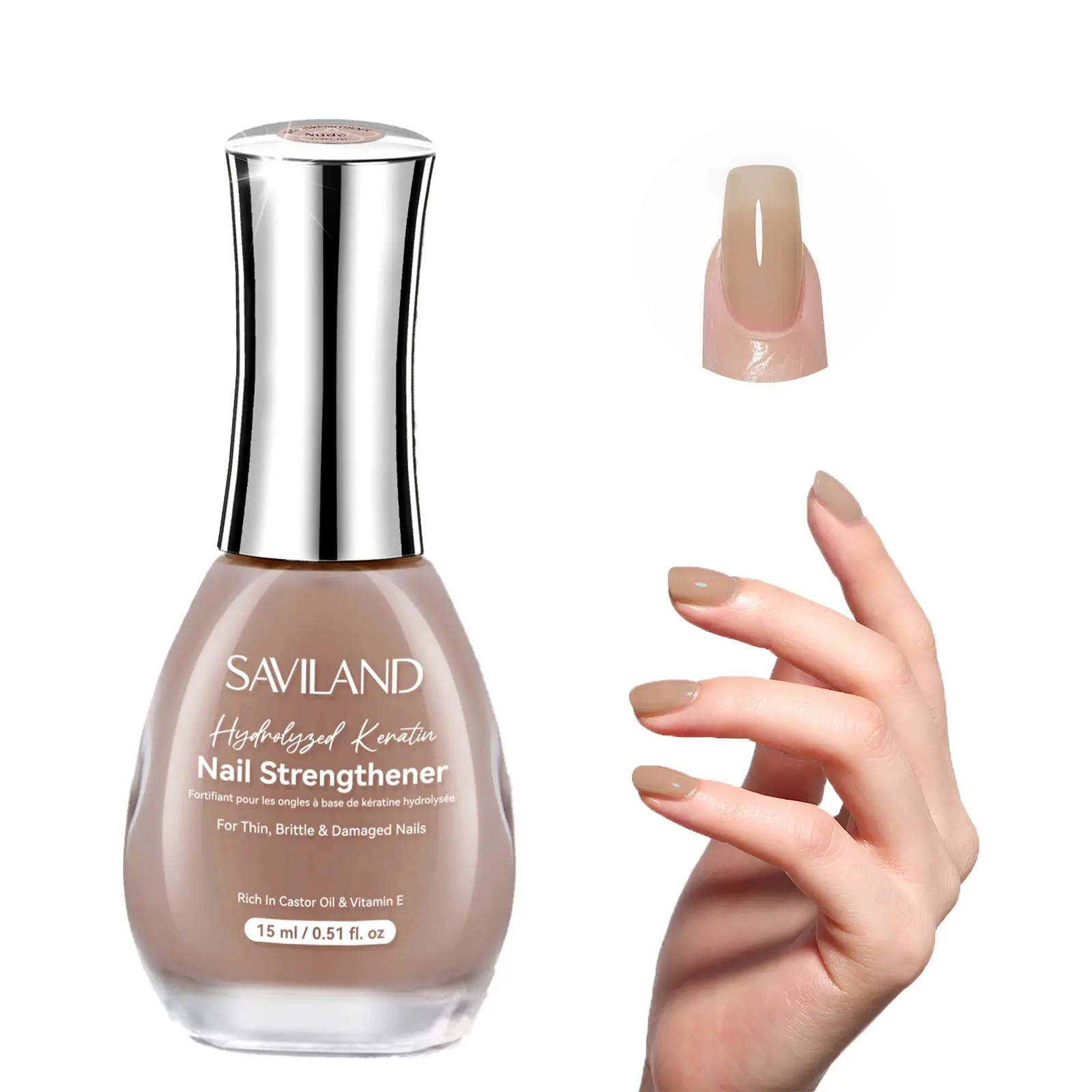 SAVILAND Nail Strengthener Jelly Nude Air Dry Natural Concealer Foundation Polish 15ml Strengthening Polish for Weak Thin Nails Fingernail Nail Care Gifts for Women
