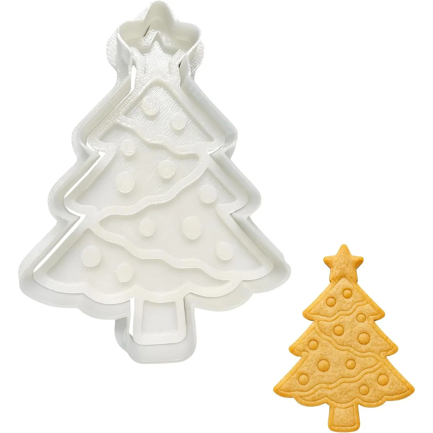 Christmas Tree Cookie  and  Set - 3.5" Holiday Baking Tool for Cookies, Fondant, Clay - Detailed Design with Easy Grip Handle - Durable Plastic Cookie  for Christmas Baking