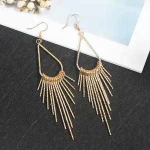 Fashion metal drop-shaped geometric fringed ear hook ladies' long earrings jewelry