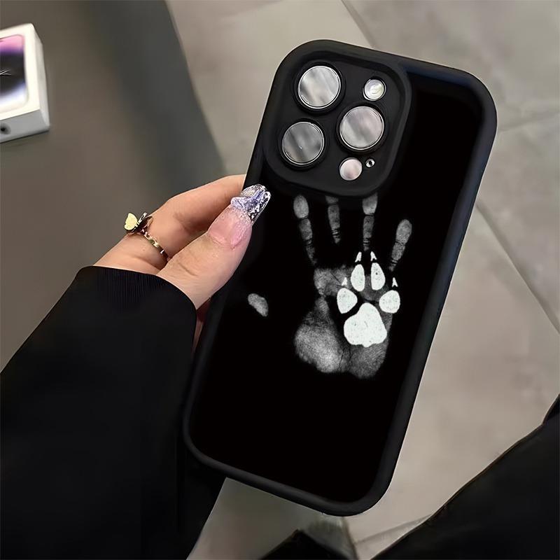 Phone Case - 1pc of Personalized Funny Big Palm And Dog Paw Print Black High Bamboo Phone Case, Suitable for iPhone 17 E Air Pro ProMax iPhone16 15 14 Plus 13 12 Mini 11 X XS XR, Suitable As a Gift for Girlfriend, Boyfriend, Friend Or Yourself