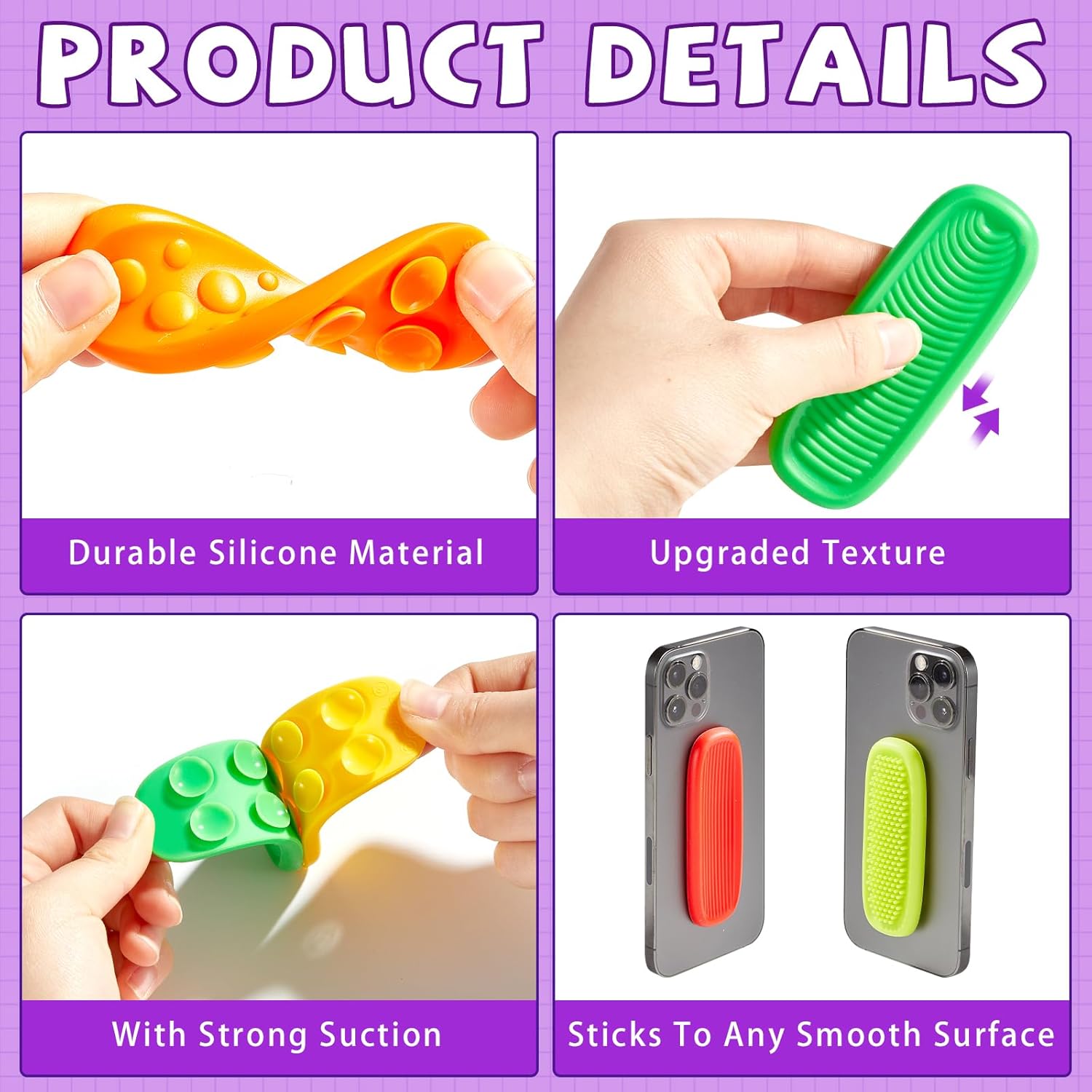 Colorful Sensory Fidget Toys, 8pcs/16pcs Multiple Textured Suction Toys, Fidget Strips Stress Relief Fidgeting Toy for Home School Office