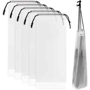 Lens 6 Pcs Umbrella Bags Wet Umbrella Cases Clear Umbrella Cover Wet Umbrella Bags Folding Umbrella Storage Bag Waterproof Travel Umbrellas Sleeves with Drawstring.
