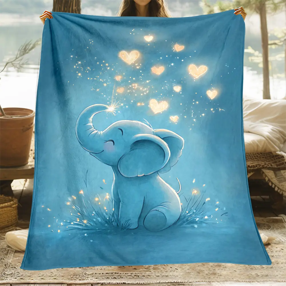 1pc Cute Little Elephant Print Portable Blanket - Lightweight Flannel Throw for Sofa, Bed, Travel, Camping, Livingroom, Office, Couch, Chair, And Bed - Digital Printing Fleece Blanket with Soft And Warm Flannel Fabric