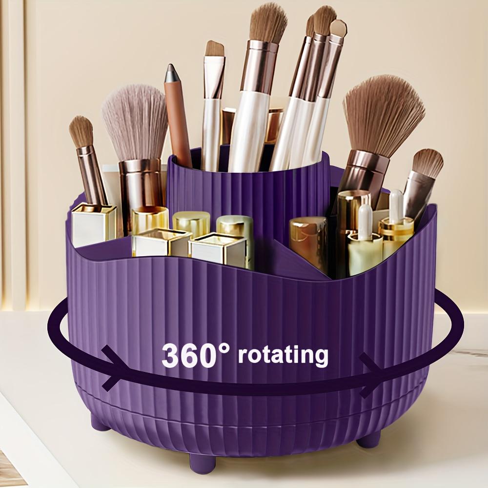 360 Degree Rotating Makeup Organizer Box, 5 Grids Plastic Cosmetic Storage Rack, Luxury Stripe Design, Portable Brush Holder, Accents, Beauty Organizer