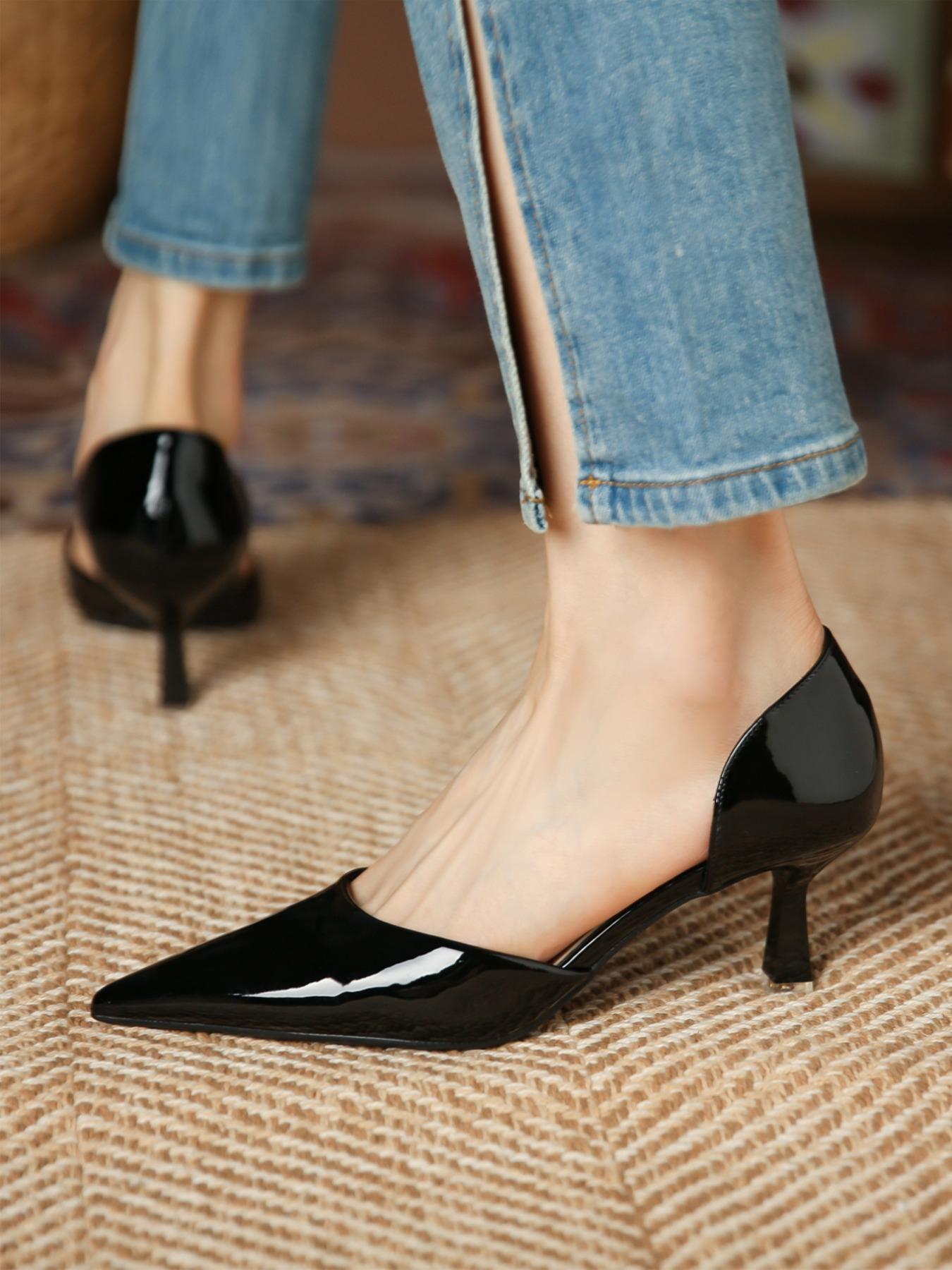 New French Hollow Stiletto Heels Pointed Toe PU Leather Upper Fashion Commuter High Heels, high heel pumps, Elegant Medium Width Shoes for Spring & Fall