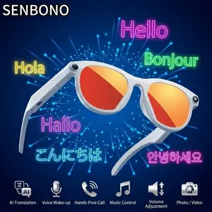 SENBONO Sport AI Smart Glasses for Travel, Daily Use，AI Translation, Wireless Caling, Music Playback, Voice Assistant, Photo & Video Recording，UV protection Glasses ，Smart Translation Glasses