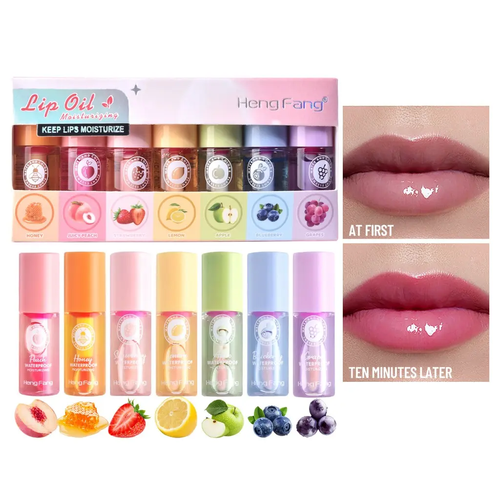 7pcs/Set Color-changing Lip Gloss Lip Oil Set, Long-lasting Moisturizing Lips, High Gloss Lip Gloss, High Shiny Lip Glaze,Waterproof Lip Oils,Non-Stick Cup, Ideal Gift for Dry Skin