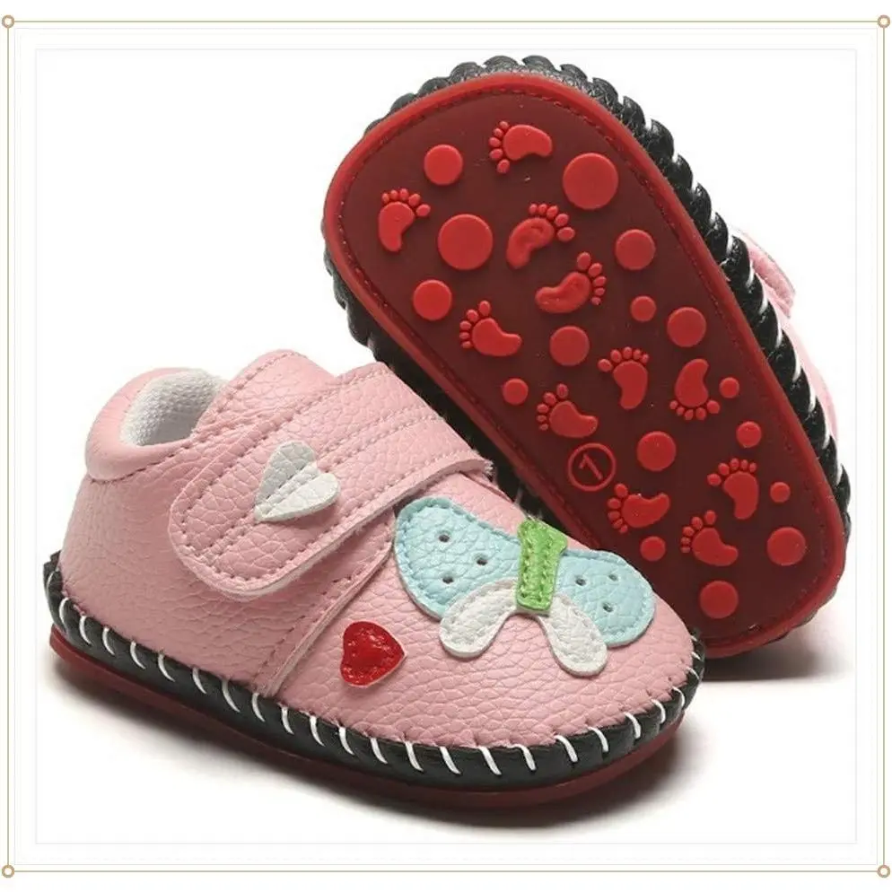 Unisex Baby Toddler PU Leather Hard Bottom First Walker Sneakers with Rubber Sole - Cartoon Crib Shoes for Infant Boys GirlsGift