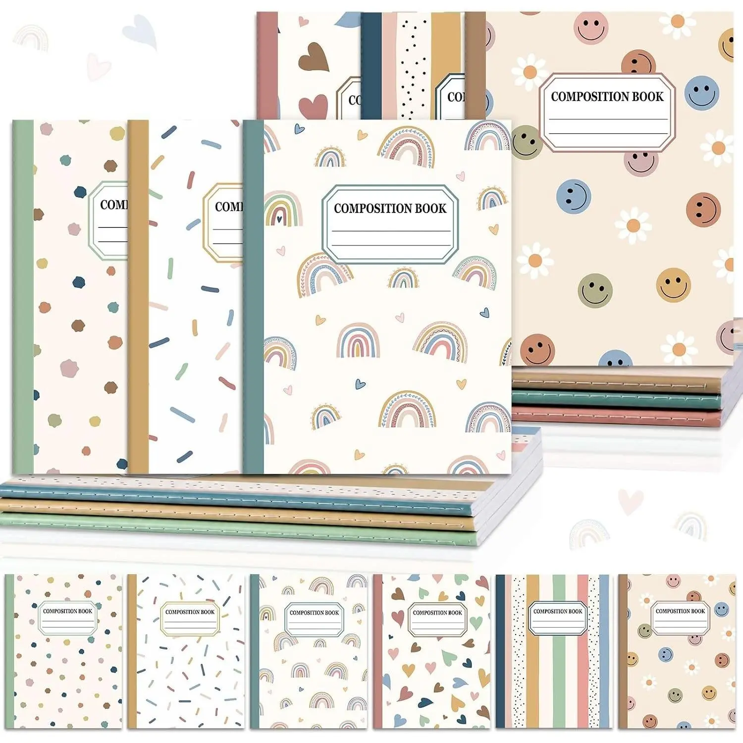 6 Pack Large Composition Notebooks Bulk 9.8 × 7.5 in Wide Ruled Hard Cover Composition Book Assorted Marble Journal College Ruled Paper for Adult Student College Office Back to School Supplies(Boho)