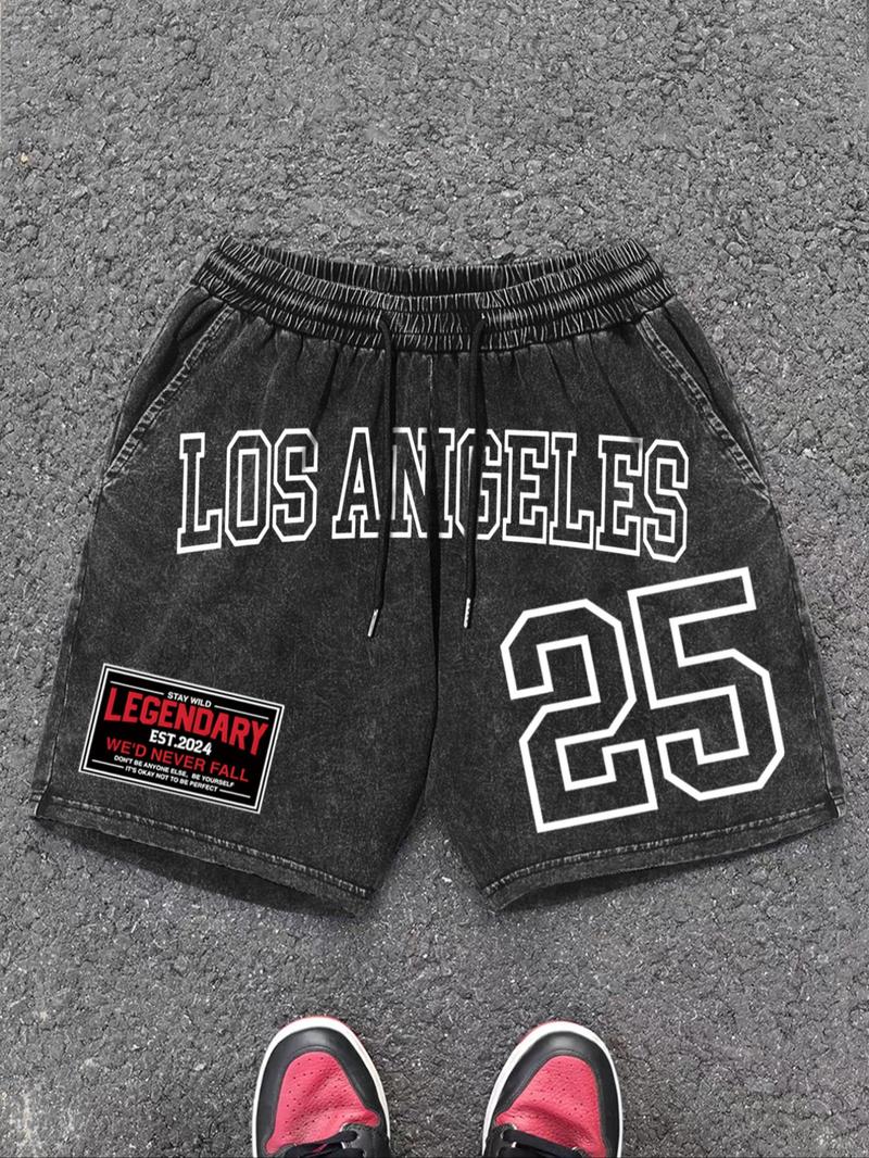 Unisex's Letter Print Drawstring Shorts, Street Fashion Casual Shorts for Daily Wear, Men's Bottoms for Summer, Athleisure Casual Stretch Shorts, Casual Relaxed Shorts