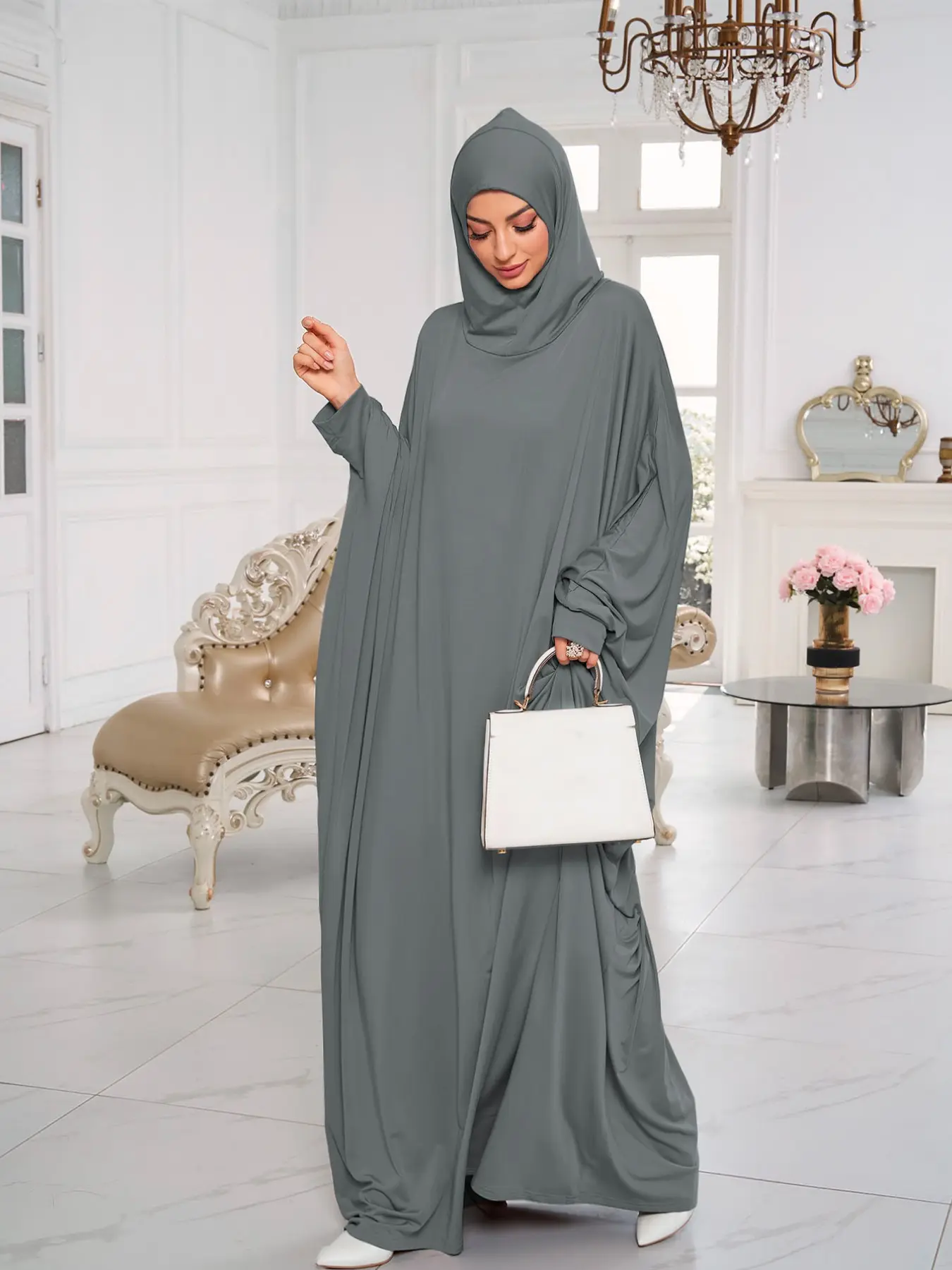 Women's Jersey Hooded Abaya, Loose-Fit Long Robe, Casual Plain Design, Comfortable Daily Wear, Suitable for All Seasons