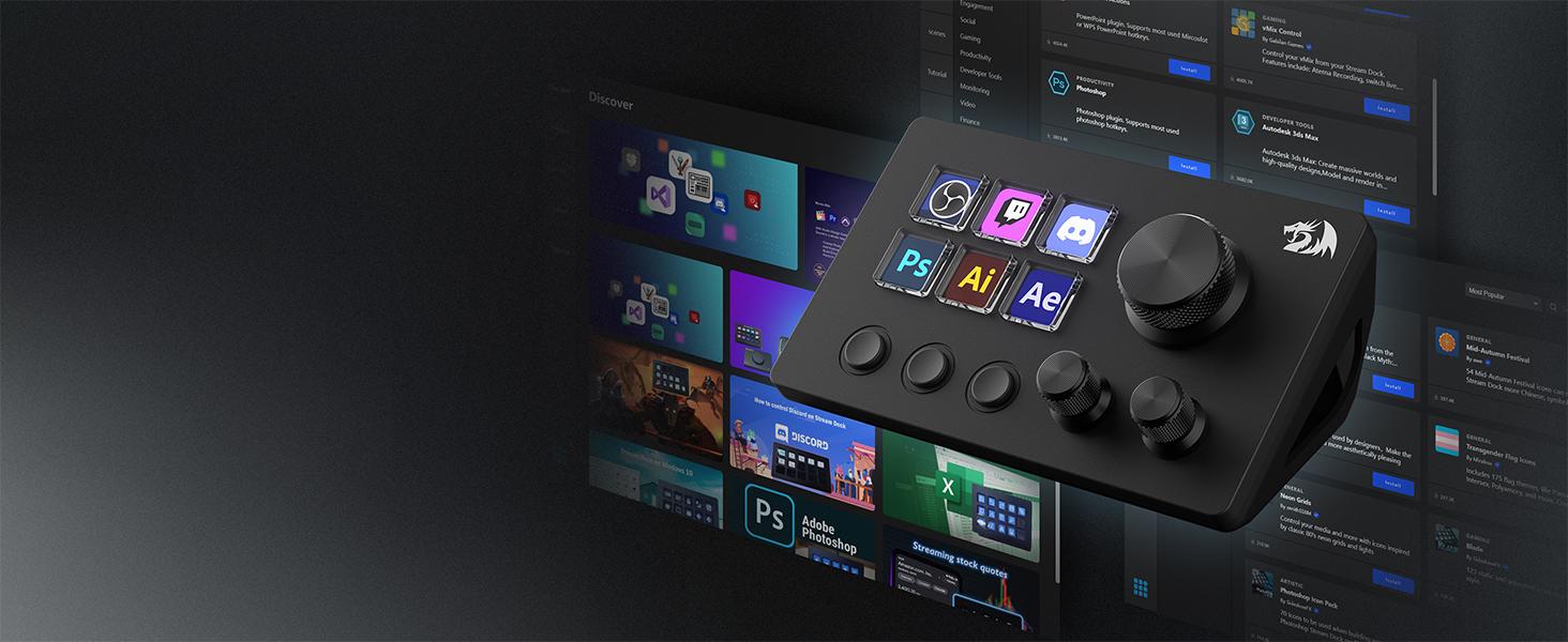 Redragon SS551 Stream Station - All-in-One Macro Pad, LCD Keys & Dials, Stream Station for Content Creators, Streaming, Gaming - PC & Mac Compatible