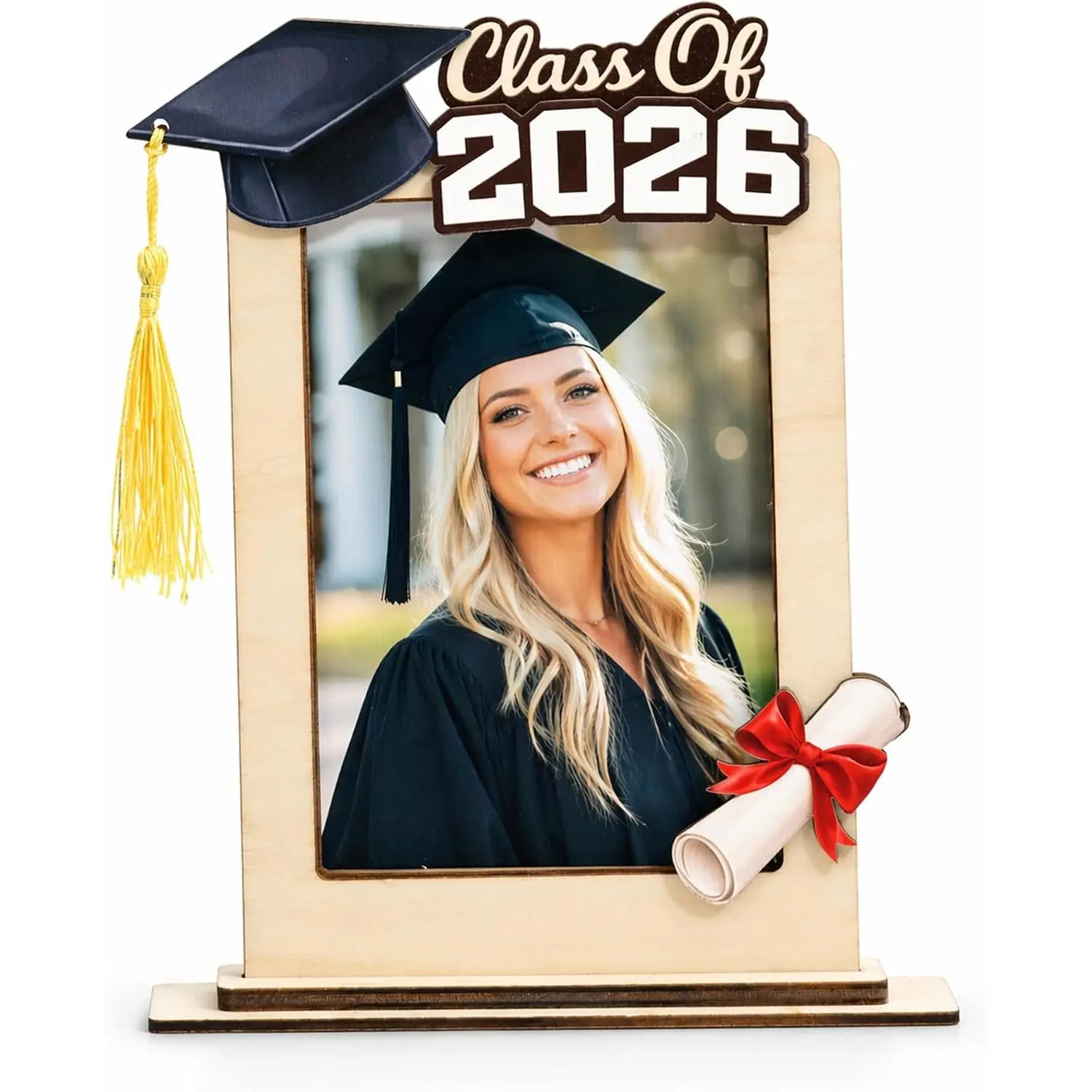 Graduation Gifts 2026, Class of 2026 Wooden Photo Frame with Graduation Cap, Diploma & Stars, Grad Picture Frame Keepsake, High School College Graduation Decorations, Senior Graduate Gift