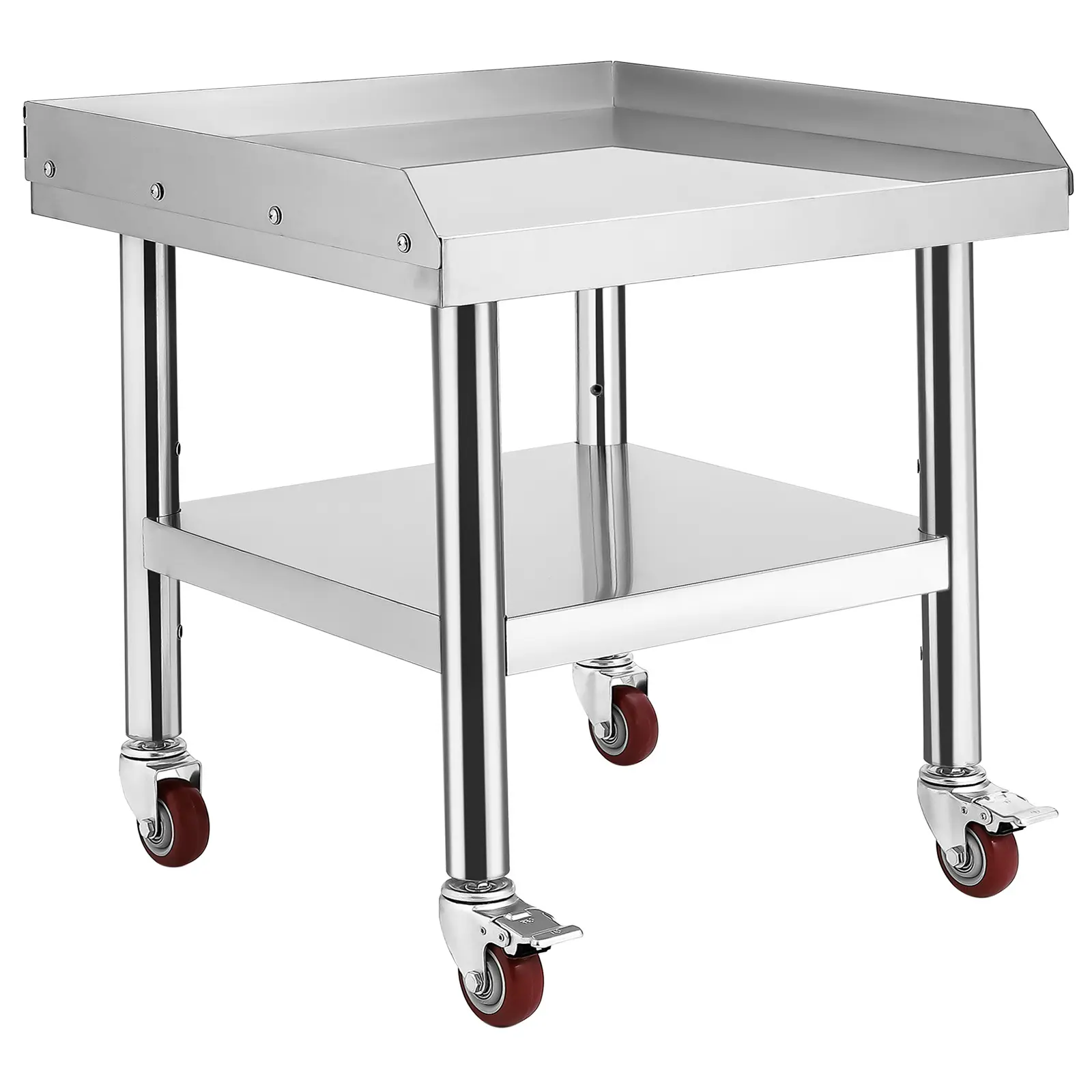 24 x 24 Inch Stainless Steel Commercial Grill Stand with 4 Casters, 1000 lb Top Shelf Capacity, Adjustable Legs