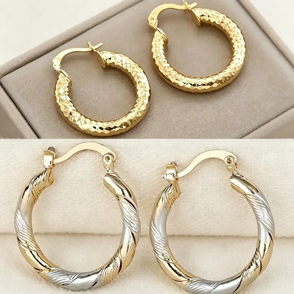 Unisex 2-Pairs Twisted Round Ear Hoops - 14K Gold Plated Copper Hoop Shape Earrings, Fashion Jewelry Ideal for Wedding Party, Daily Wear Gift (Sports & Outdoor Accessories Complement)