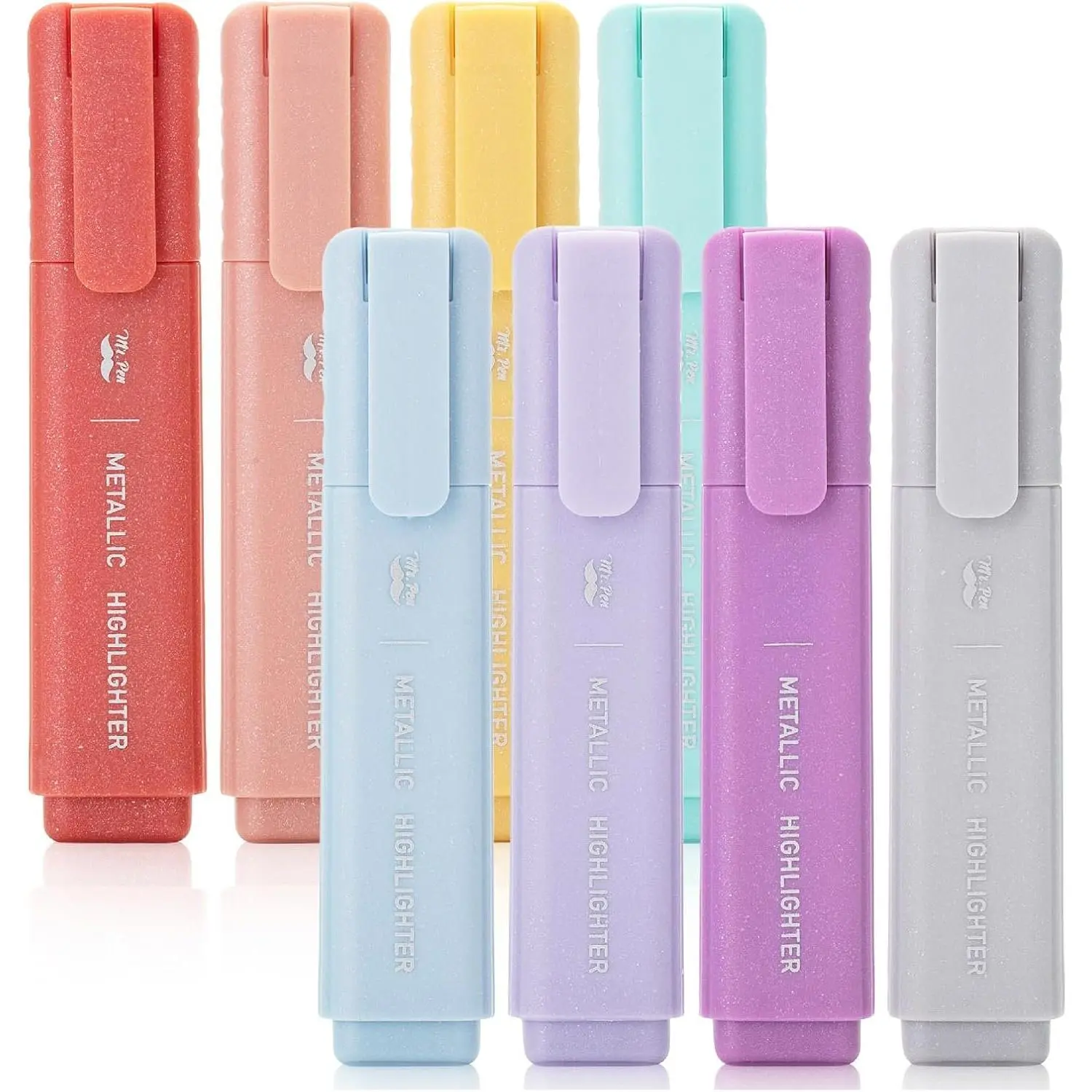 - Glitter Highlighters, 8 Pack, Metallic Colors | Chisel Tip Highlighter Markers with Shimmer Finish, Smooth Writing Ink for Journaling, Note-Taking, Planning, School