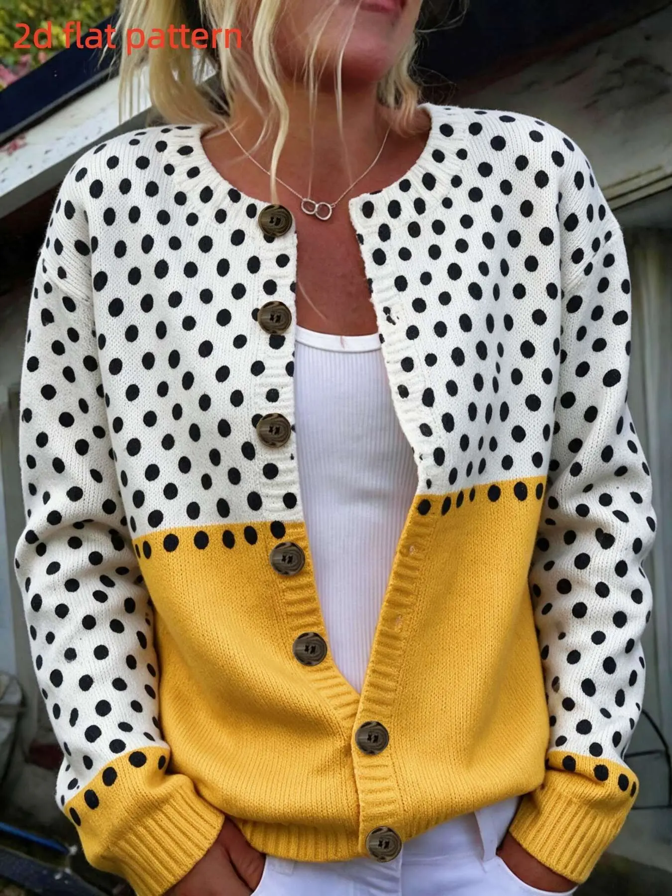 Women's Long Sleeve Loose-Fit Sweater, Elegant Fall&winter Open Front Top, All over Print Digital Printing, Trendy Ladies' Thin Knit Outerwear