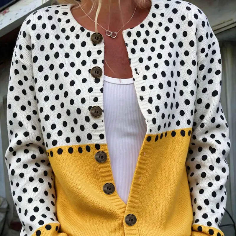 Women's Long Sleeve Loose-Fit Casual Sweater, Elegant Fall&winter Open Front Top, All over Print Digital Printing, Trendy Ladies' Thin Knit Outerwear
