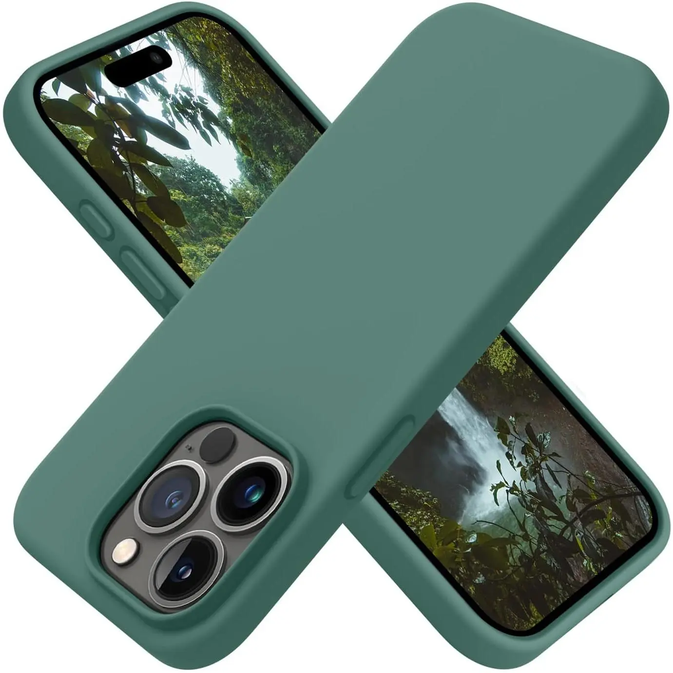 Protective Casing Cover for iPhone 15 Pro with Screen Protector, Military-Grade Shockproof Silicone, Anti-Fingerprint, Anti-Slip, Pine Green
