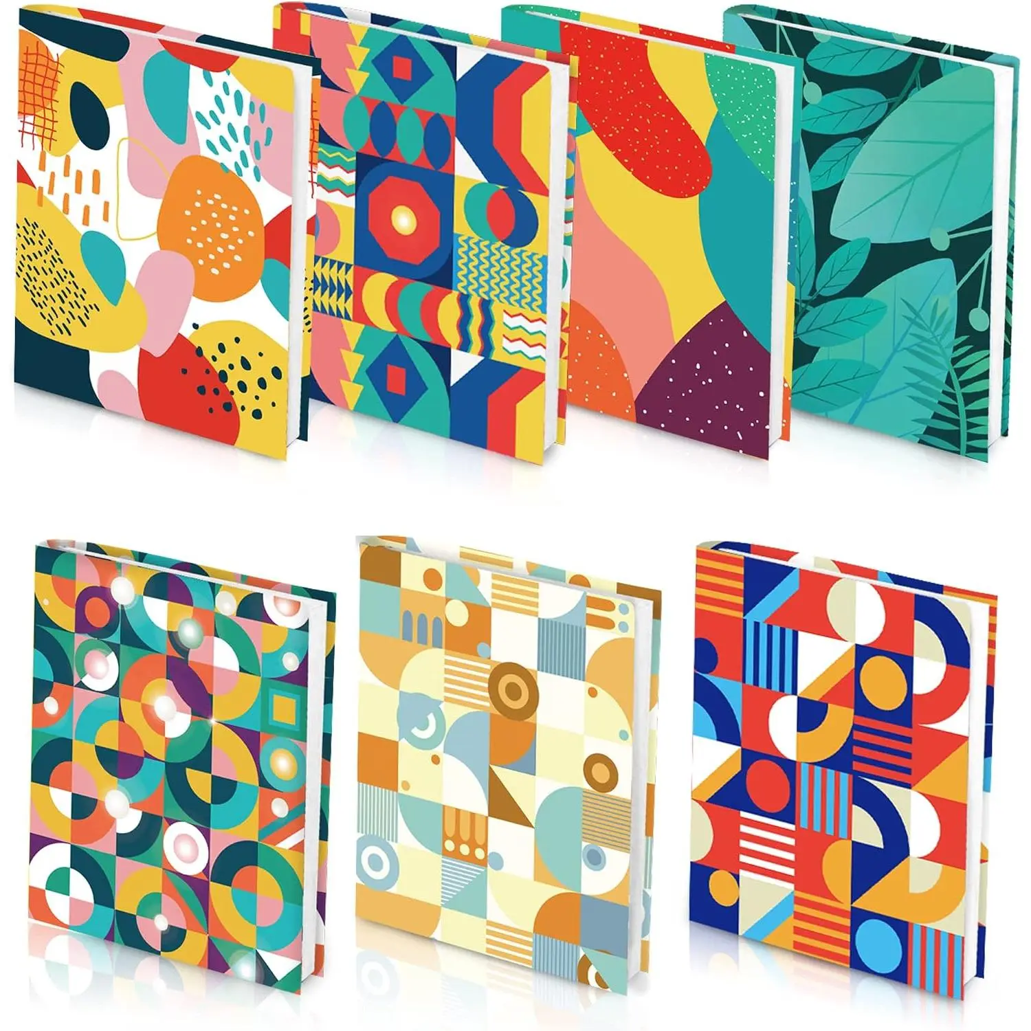 Geometric  Book Covers,  7 Pack Stretchable  Fabric Washable Durable  Nylon Book Covers, for Hardcover Textbooks Notebooks up to 9”x11”