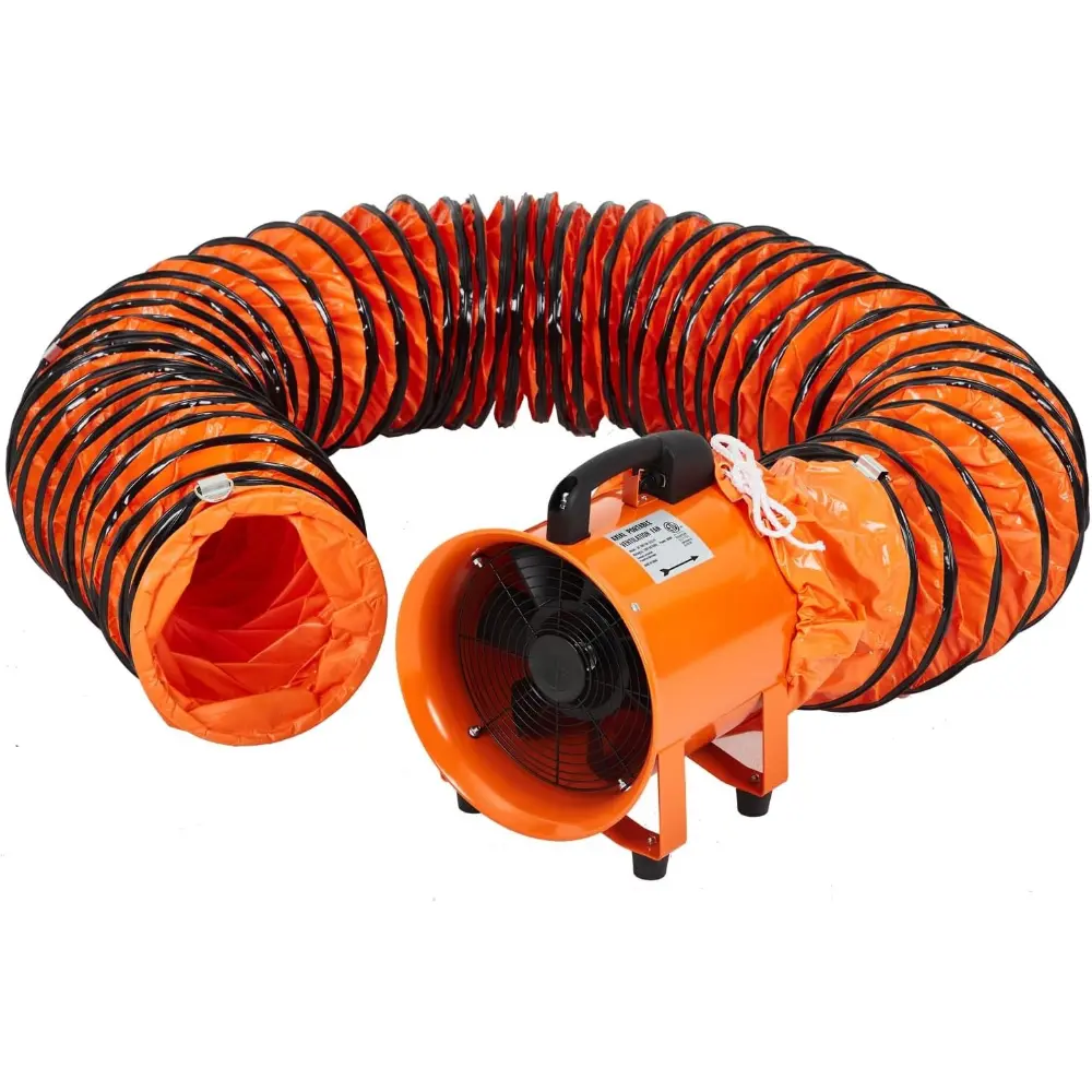 8 Inch Utility Blower Fan, Portable Industrial Exhaust Fan with 32.8ft Flexible Duct Hose, 3500 RPM 1100 CFM Low-Noise High-Velocity Extractor Industrial Ventilator for Basements Workshops Warehouses