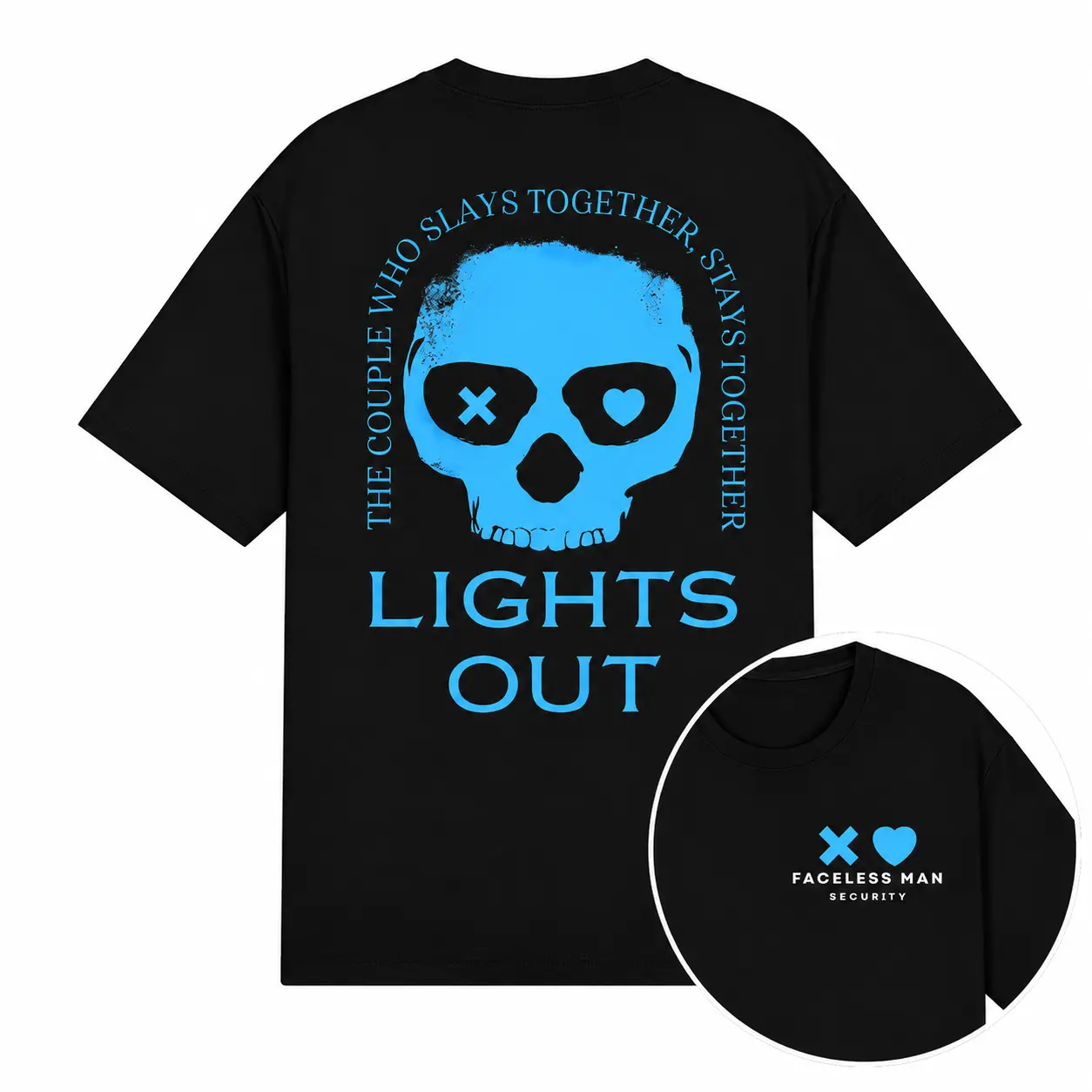 Blue Skull Graphic Long Sleeve Pullover Streetwear Clothes - Dark Romance Round Neck Sporty Chic Gym Fashion Sports Outerwear (Lights Out Shirt, Into Darkness Top)