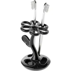Ceramic Toothbrush Holder, Creative Flower-Shaped Toothbrush Stand for Bathroom, Multifunctional Storage for Toothbrushes & Makeup Brushes, Fits Handles < 0.47 Inches, 3 Colors (Black)