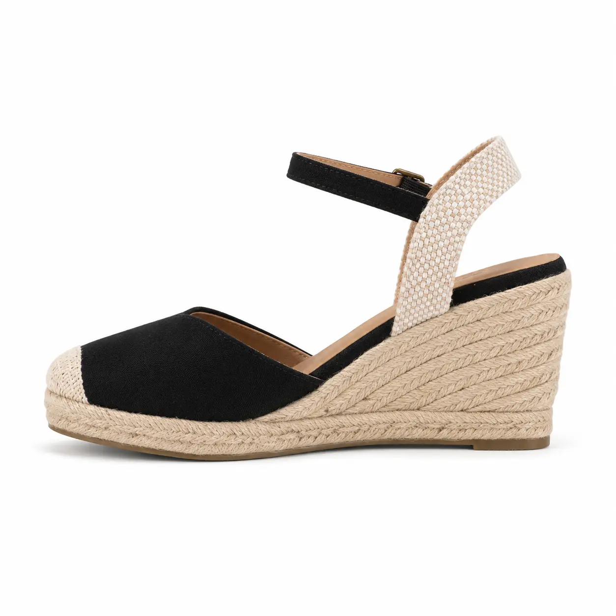 Women Closed Toe Espadrille Wedge Sandals Ankle Strap Buckle Platform Summer Shoes Black Beige Off White Vacation Beach Casual Dress Sandals