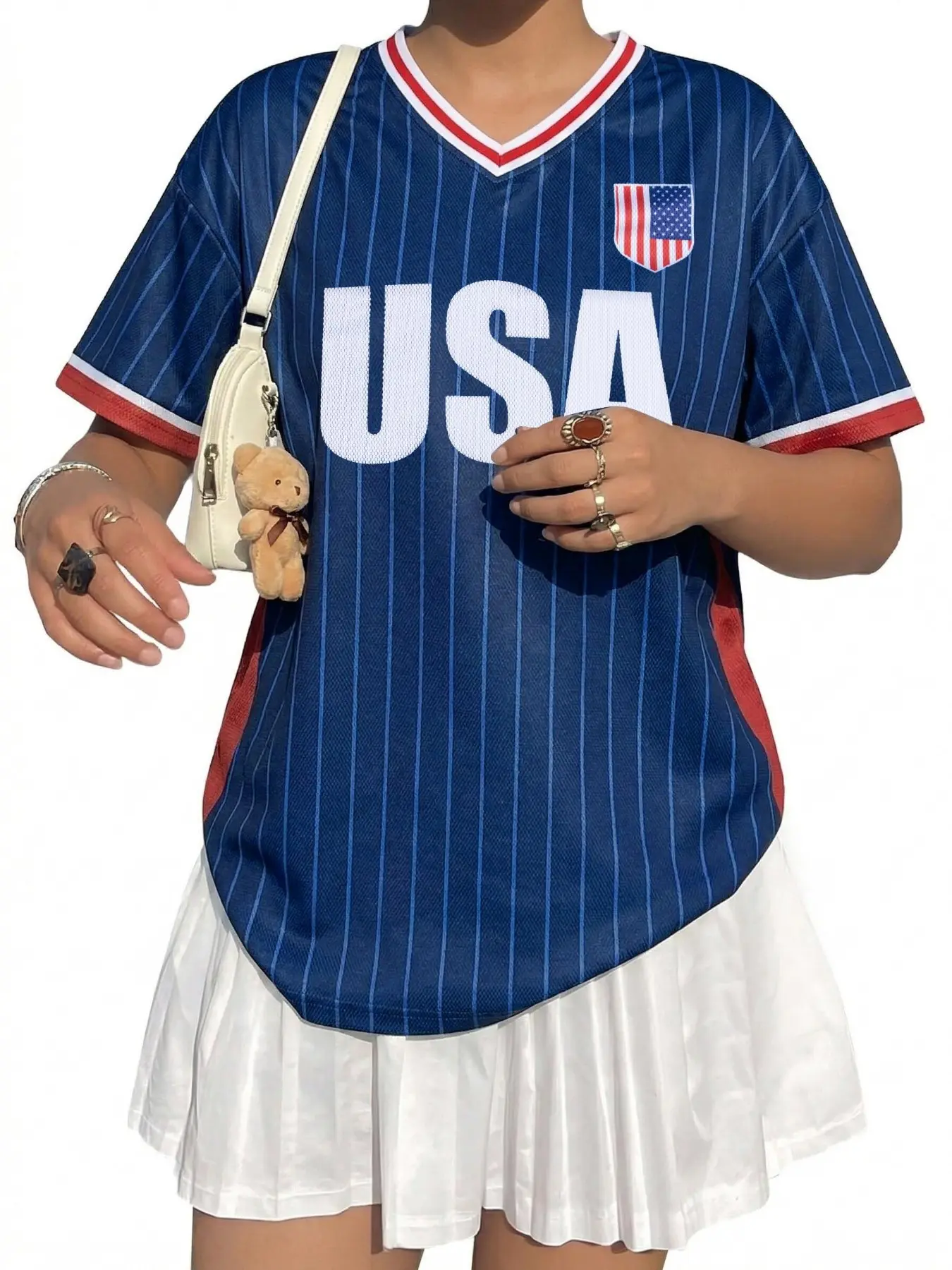 Women Country Flag Soccer Jersey, V Neck Irregular Hem, Mesh Short Sleeve, Usa Mexico Argentina Canada Print, Oversized Football Top, 4 Colors, Fan Sportswear Top