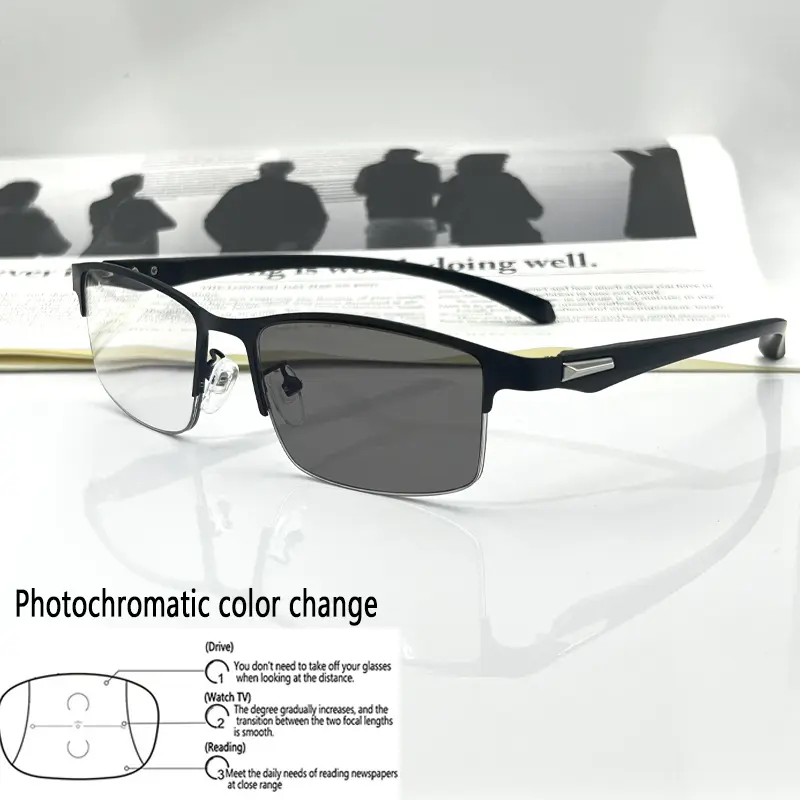 2026 New Unisex 3-in-1 Progressive Lenses Metal Frame Semi-Rim Reading Glasses, Classic Stylish Dual-Function Eyewear with Case for Daily Wear, Casual Summer Sports Use